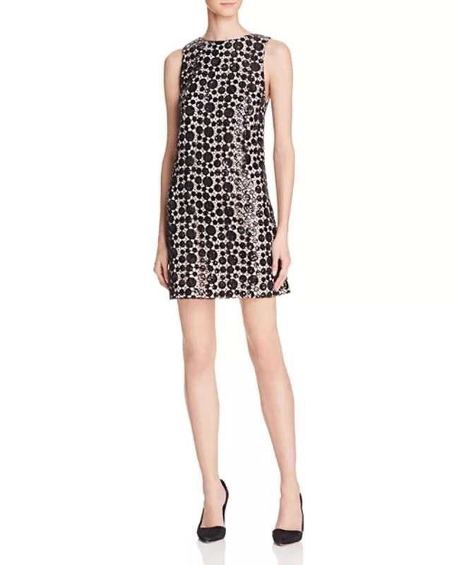 Alice & Olivia Clyde Sequin Crochet Dot Mini Shift Party Dress 4 Retro 70s Glam